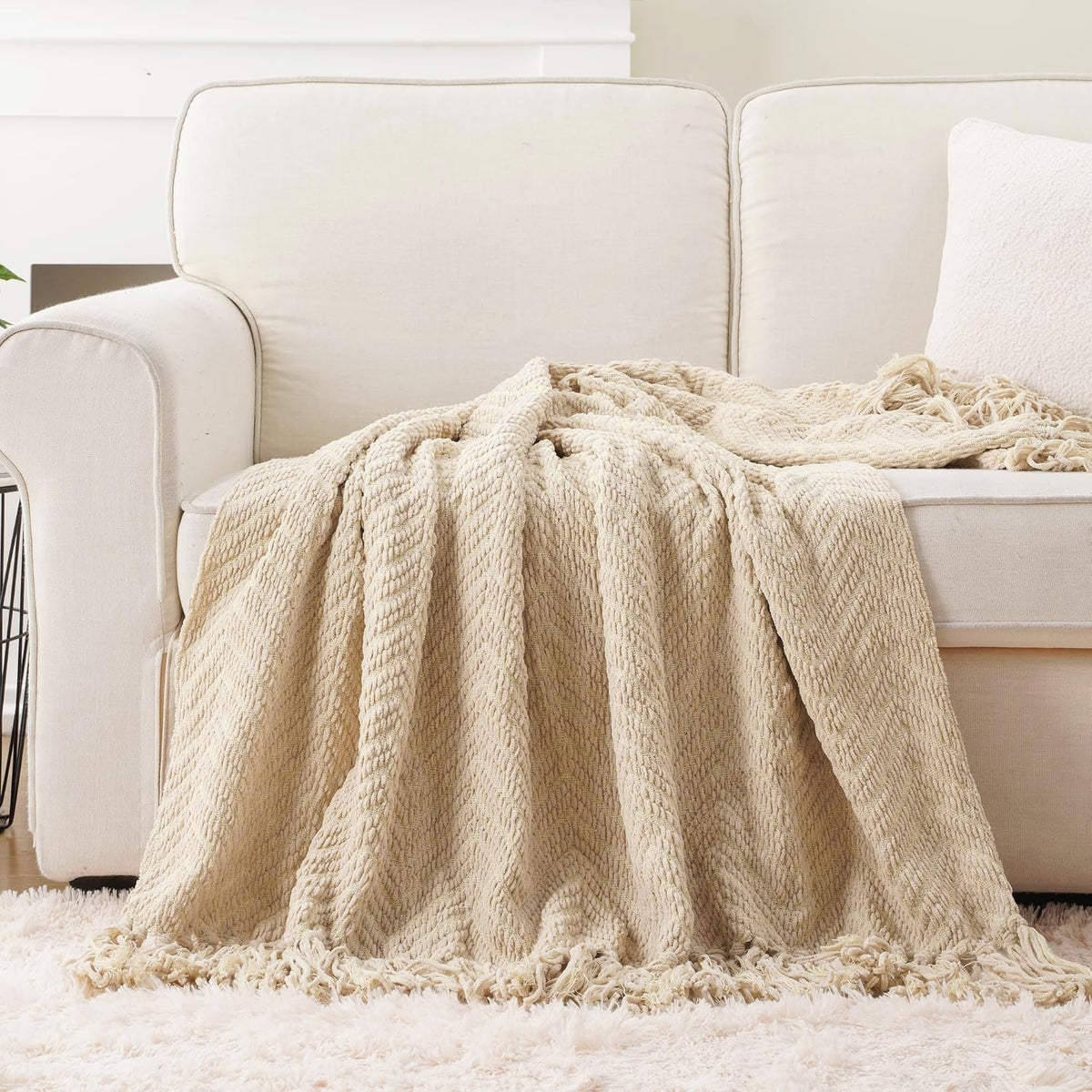 Textured Neutral Throw Blanket