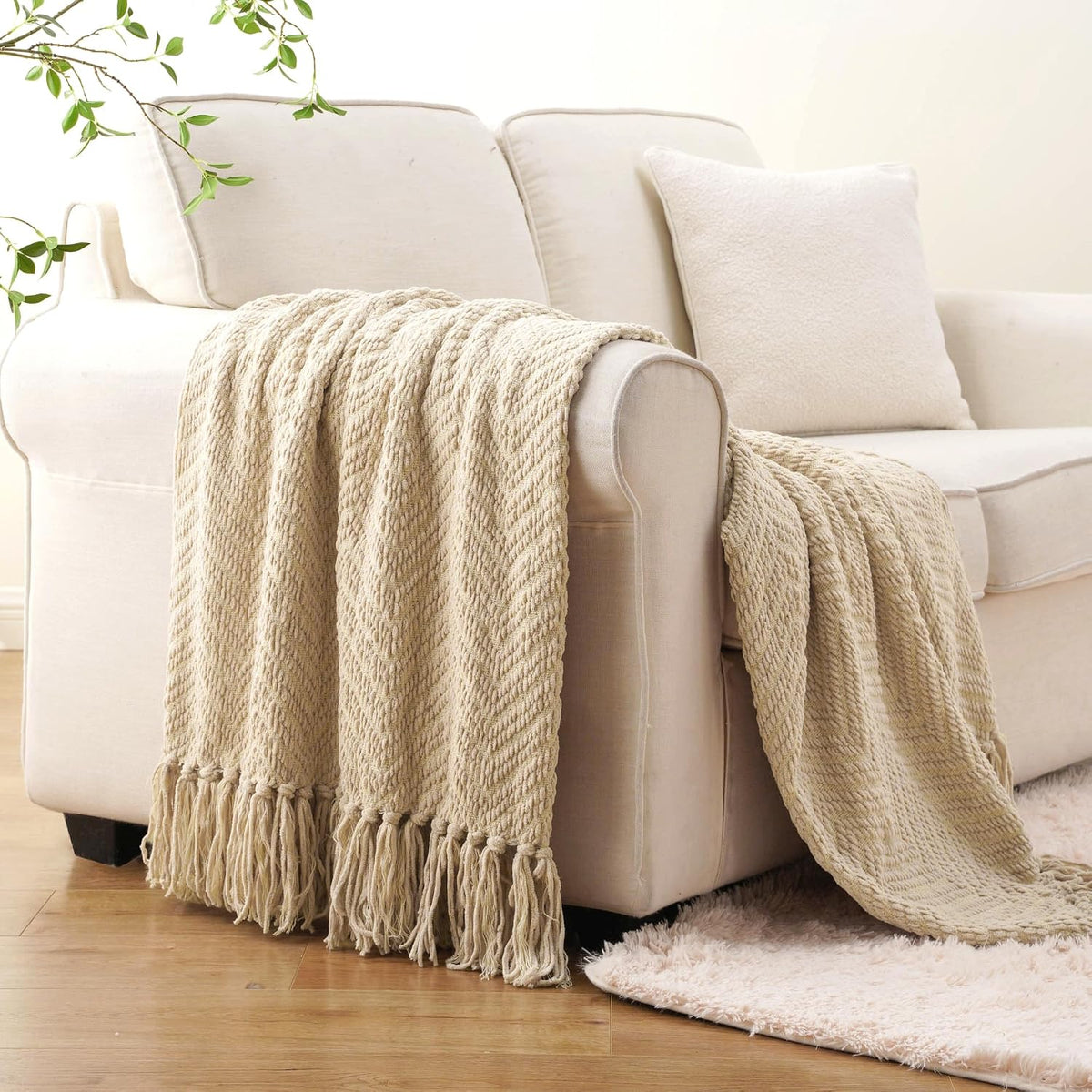 Textured Neutral Throw Blanket